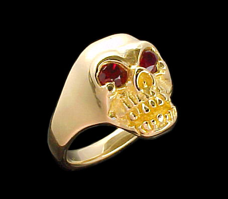 Large Skull Ring - 10K Gold - Ruby