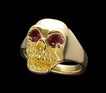 geweer pijn Activeren Large Skull Ring - 10K Gold - Ruby | Sturgis Jewelry