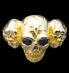 3 Skull Ring - 14K Gold - Sapphire, Diamond