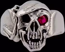 Large Skull Ring with bandana - Sterling Silver - Ruby