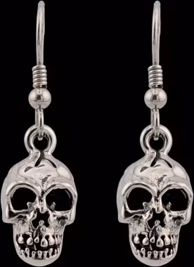 Full Skull Drop Earrings - Sterling Silver