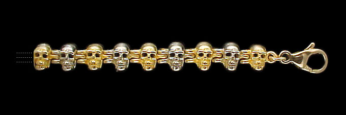 Ex. Small Skull Link Bracelet - 10K Gold and 10K White Gold