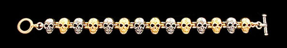 Medium Skull Link Bracelet - 10K Gold and Sterling Silver