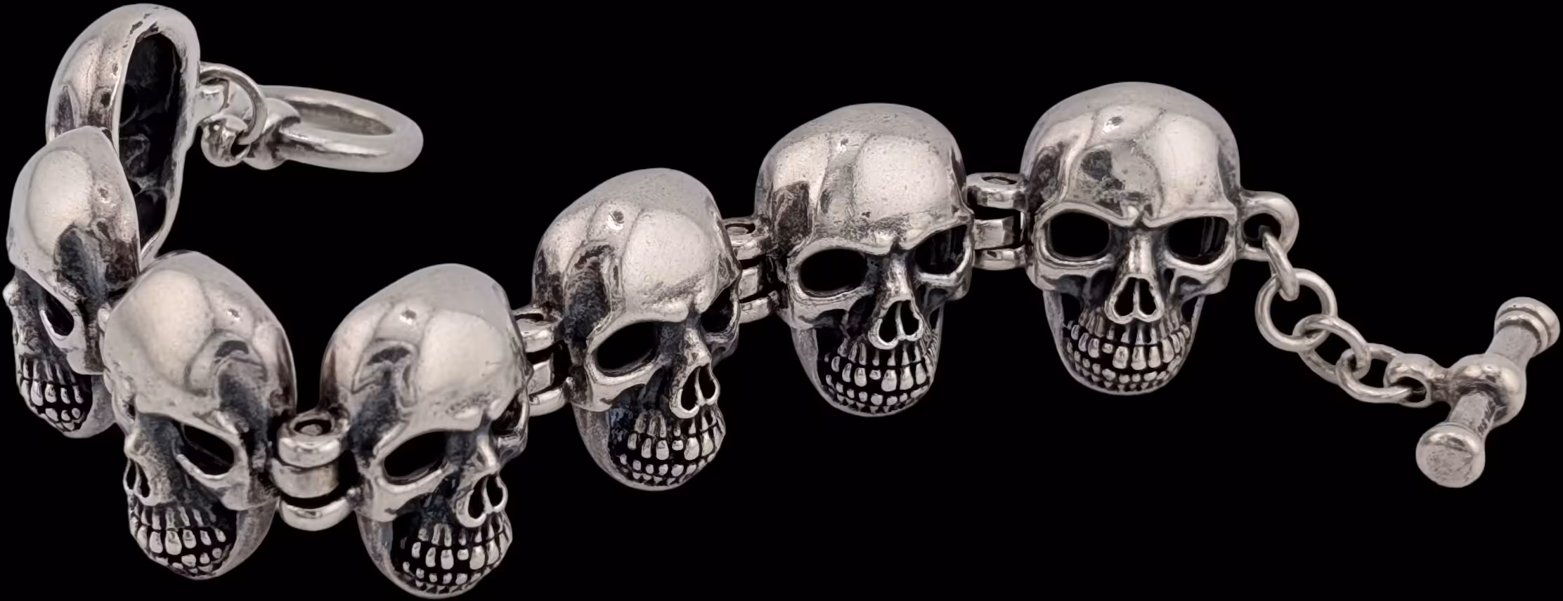 Large Skull Link Bracelet - top profile with bending links