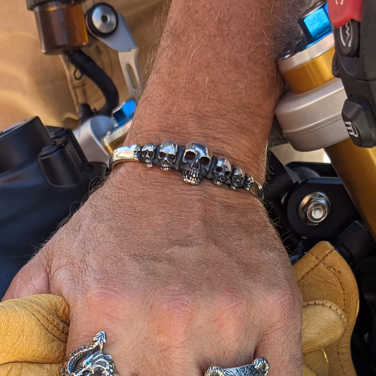 Large Seven Skulls Bracelet - Sterling Silver