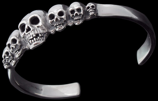 Large 7 Skulls Bracelet - Sterling Silver
