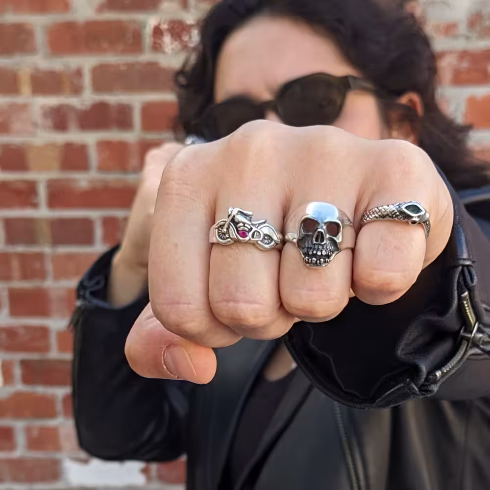 Motorcycle Ring - Sterling Silver - Ruby
