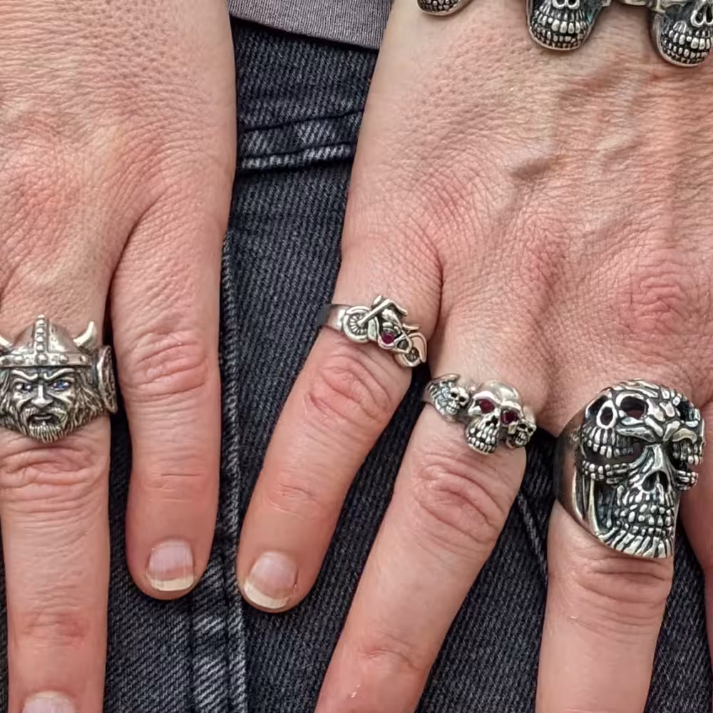 Motorcycle Ring - Sterling Silver - Ruby