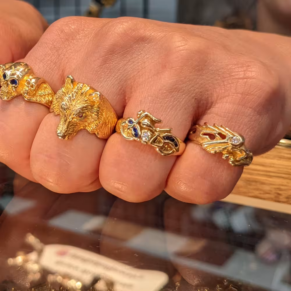 Motorcycle Ring - 10K Gold - Diamond, Sapphire