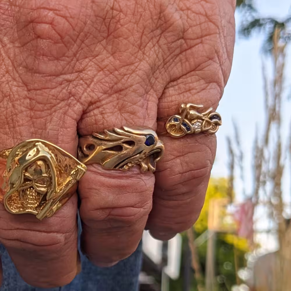 Motorcycle Ring - 10K Gold - Diamond, Sapphire