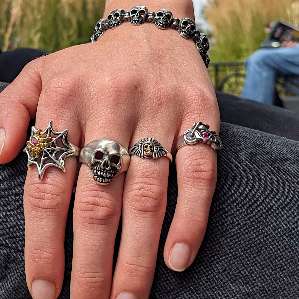 Tiny Skull Chief Ring - Sterling Silver and 10K Gold