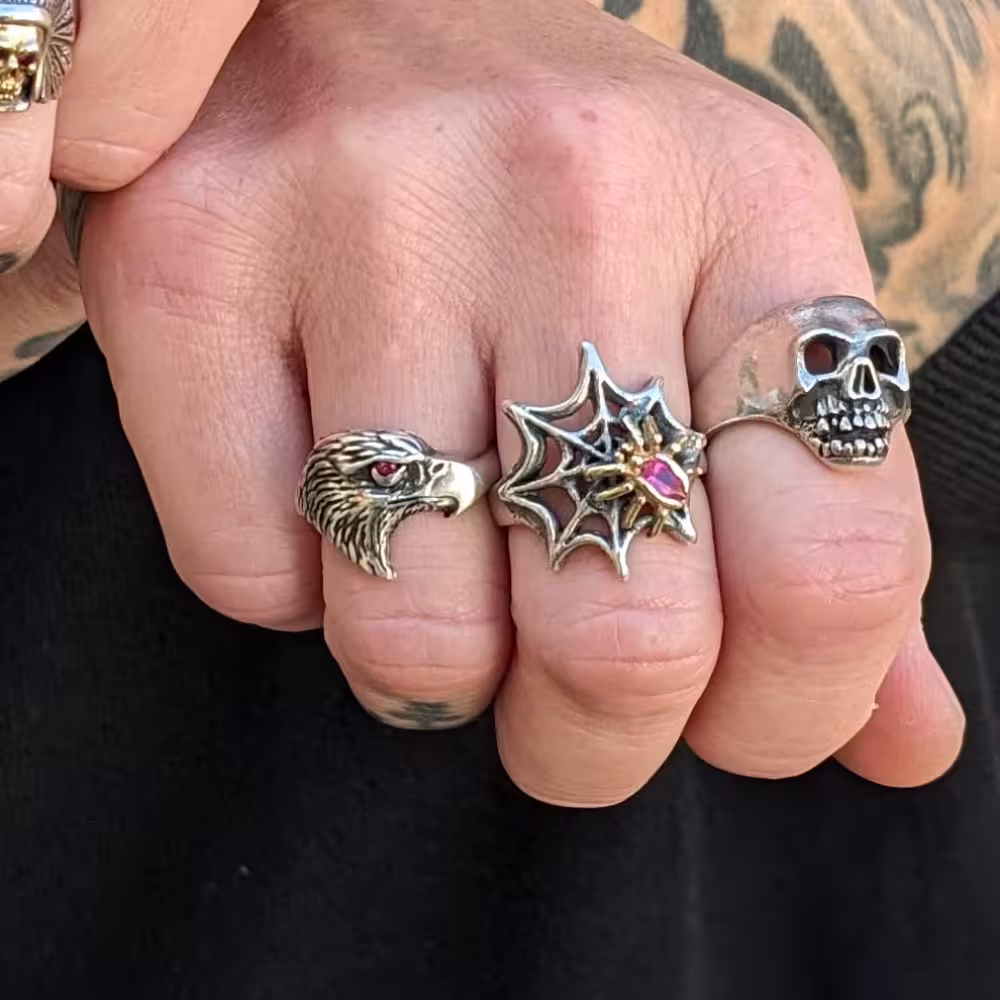 Eagle Head Ring - Sterling Silver - Ruby