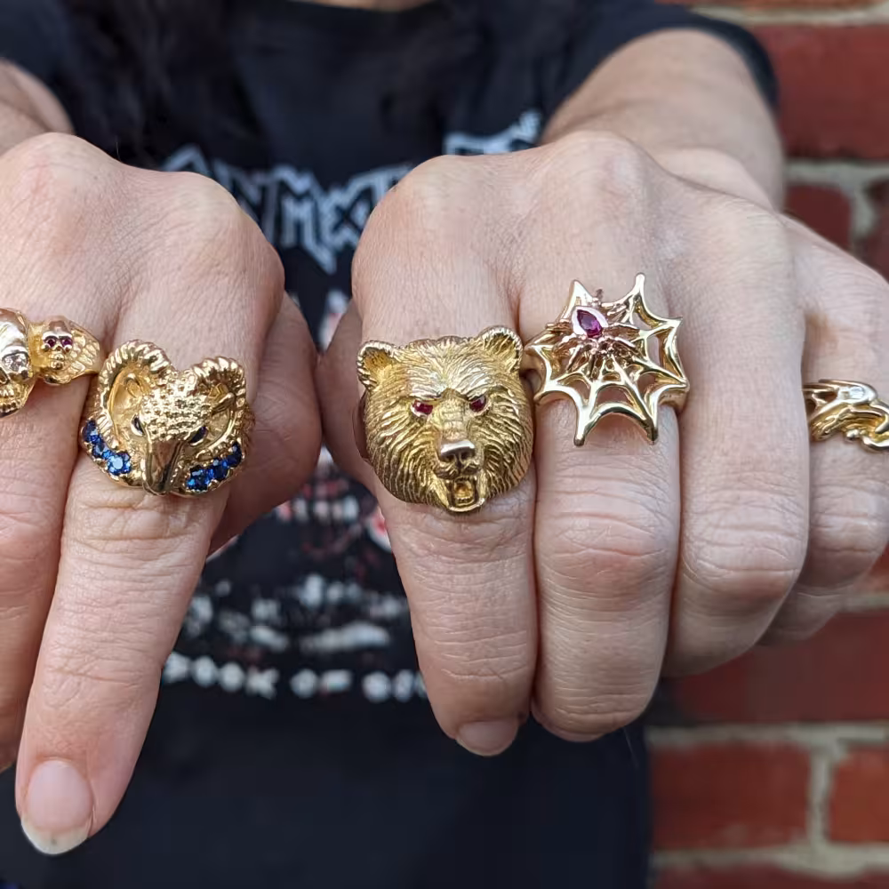Large Bear Ring - 10K Gold - Ruby
