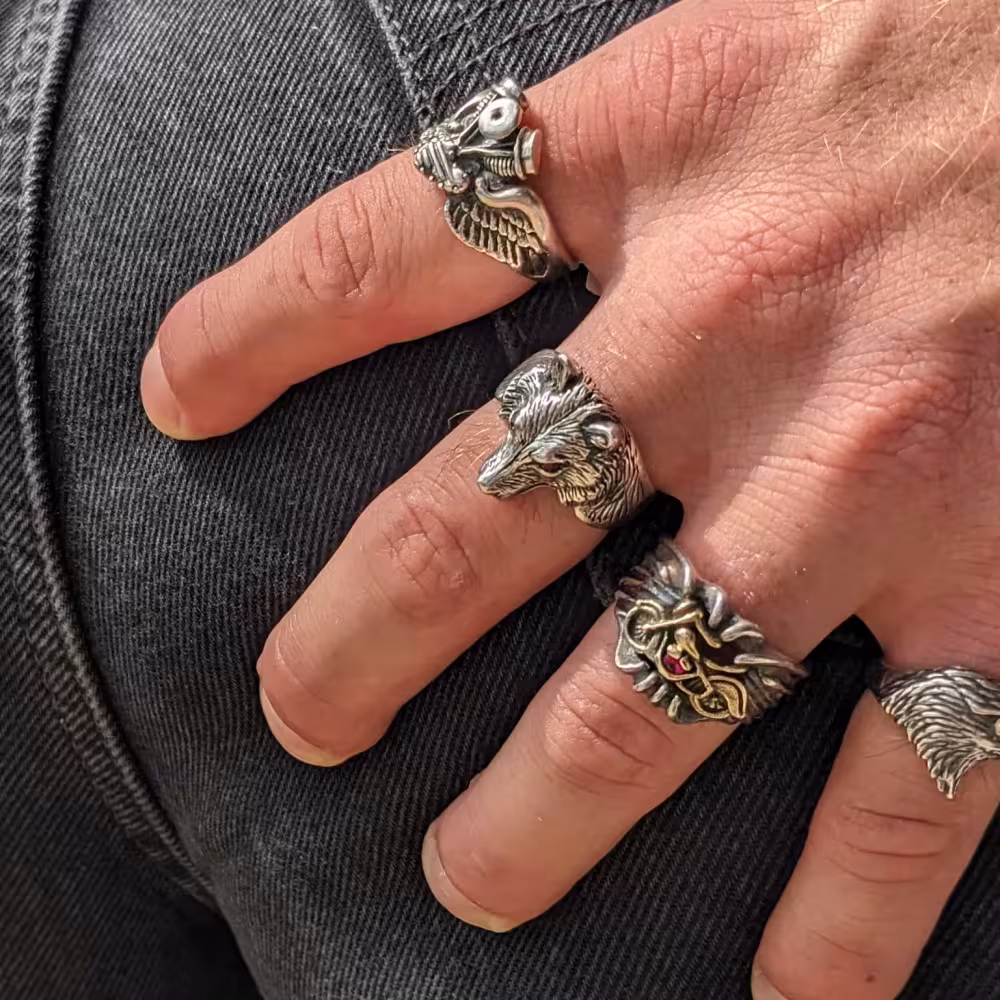 Medium Wolf Ring - Sterling Silver - Ruby