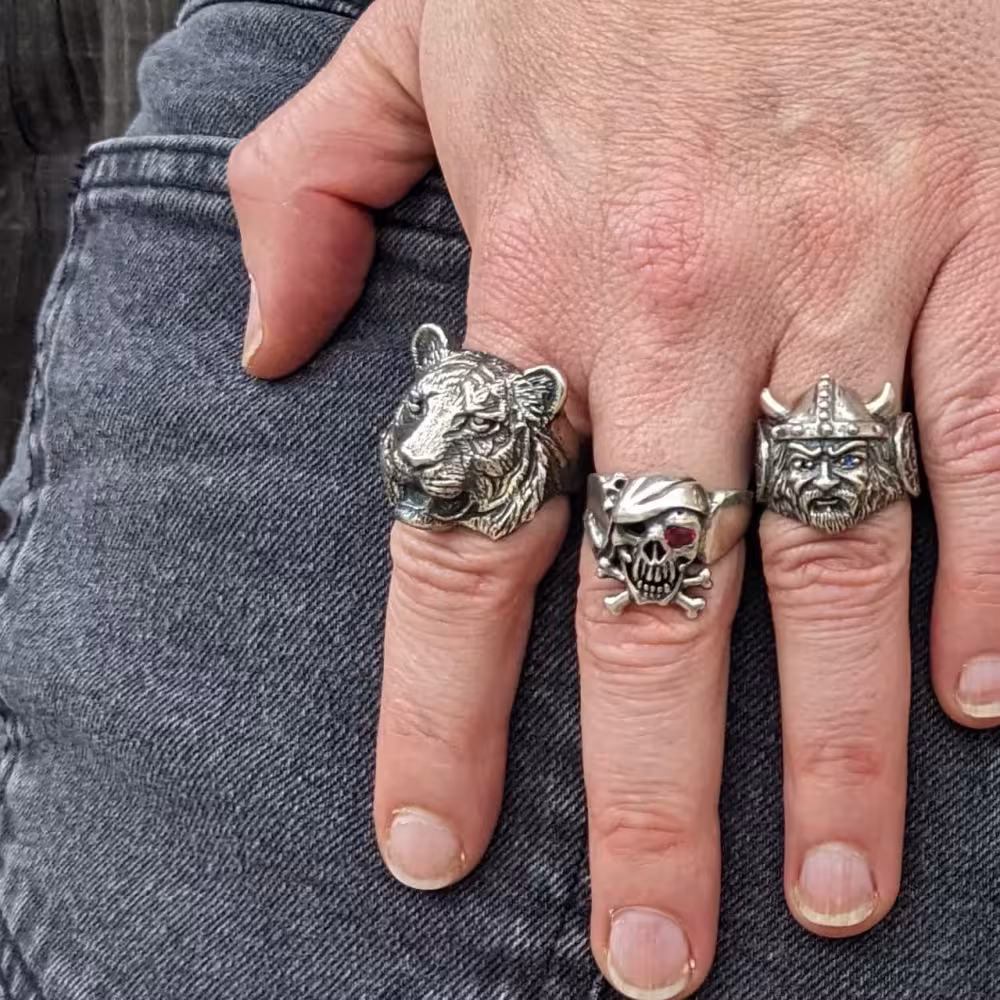 Large Tiger Ring - Sterling Silver - Ruby