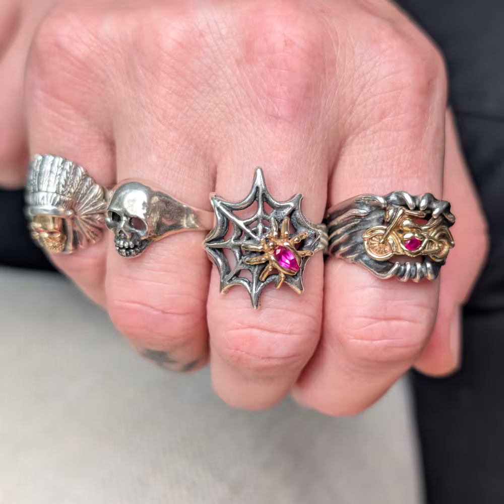 Spiders Web with Spider Ring - Sterling Silver and 10K Gold - Ruby