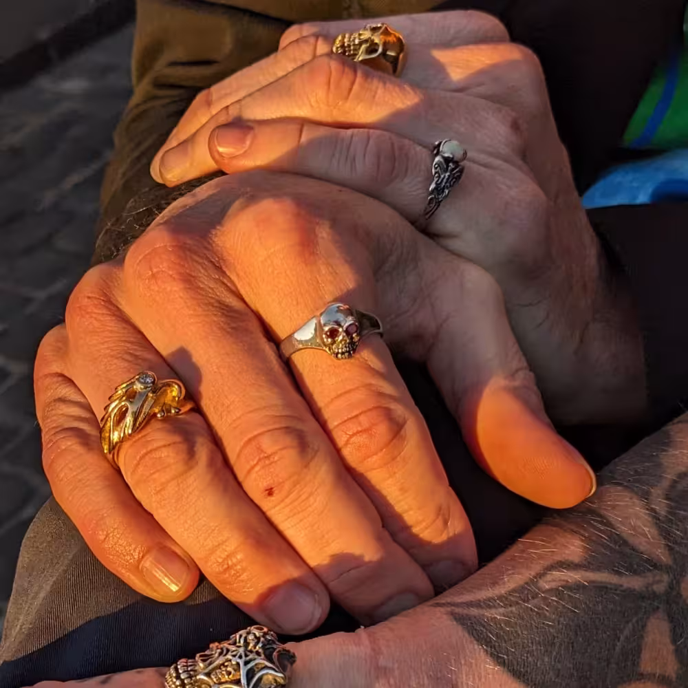 Small Skull Ring - Sterling Silver - Ruby