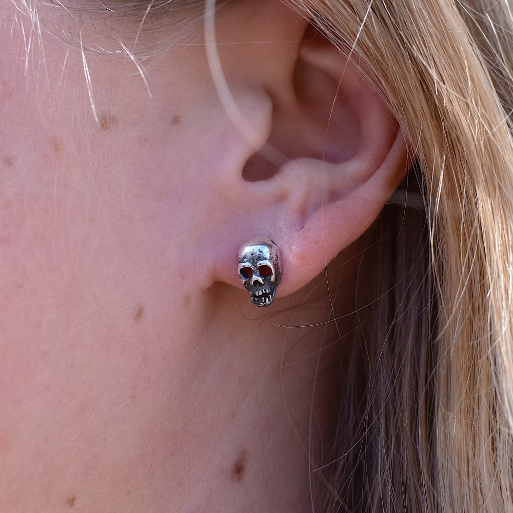 Small Skull Stud Earrings - Sterling Silver