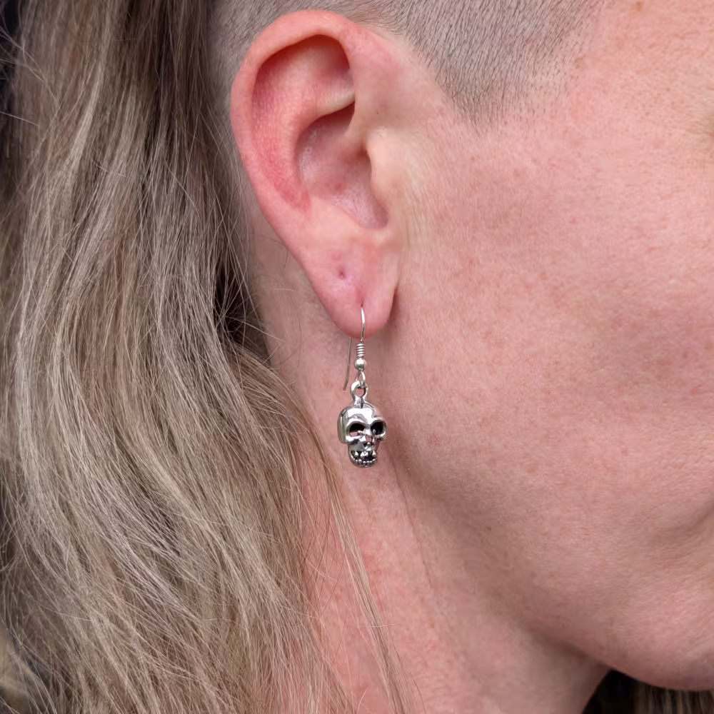 Full Skull Drop Earrings - Sterling Silver