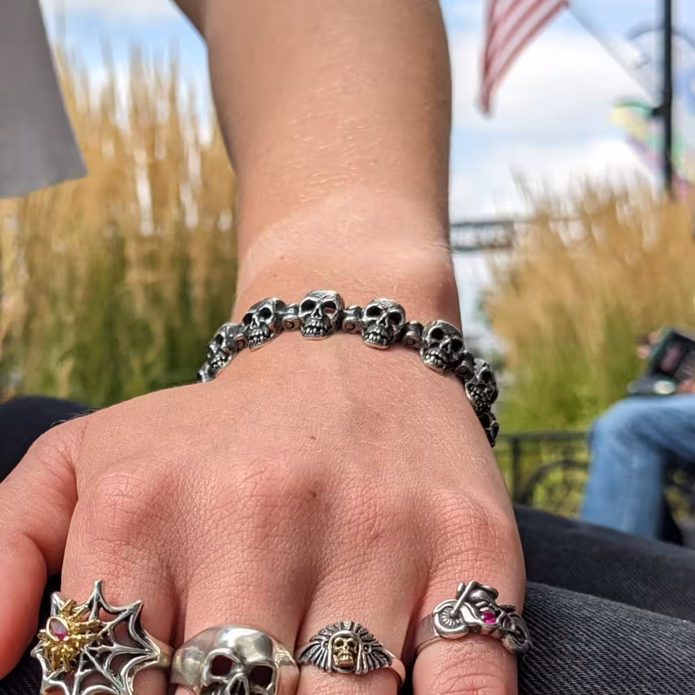 Small Skull Link Bracelet - Sterling Silver