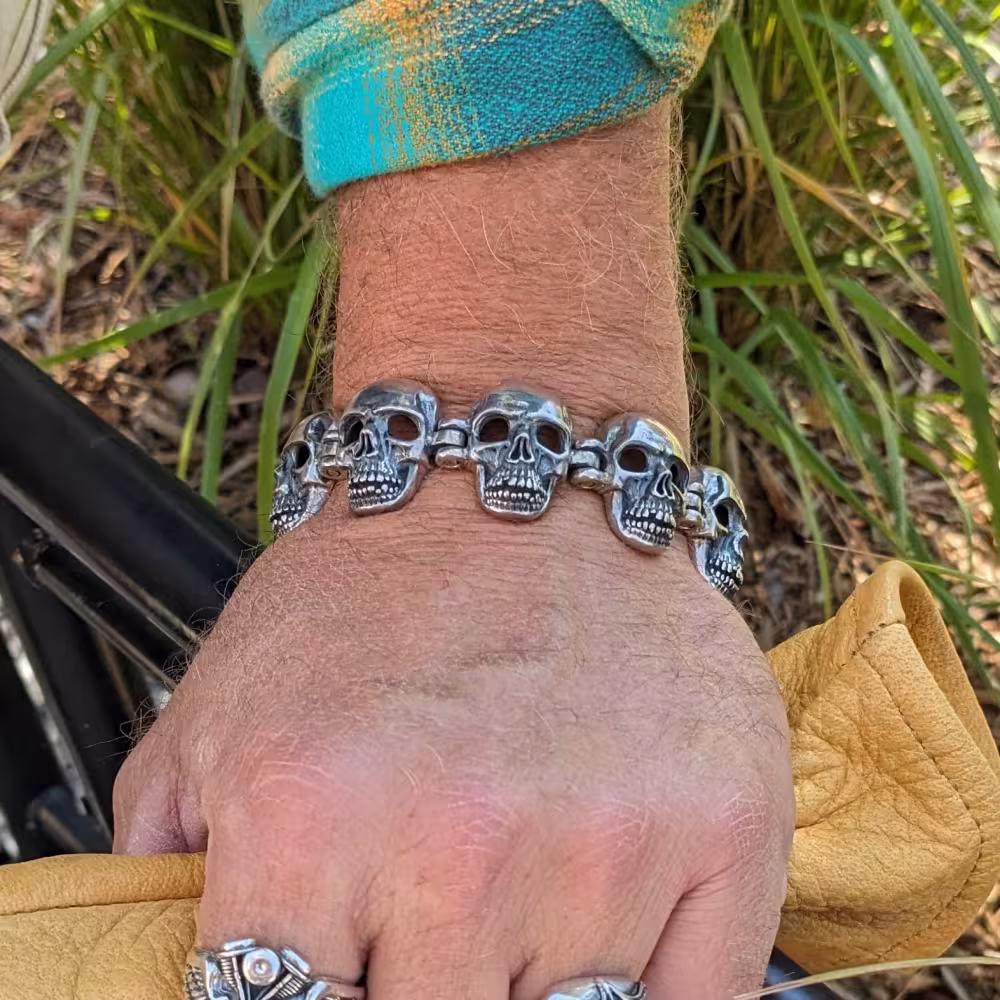 Large Skull Link Bracelet - Sterling Silver