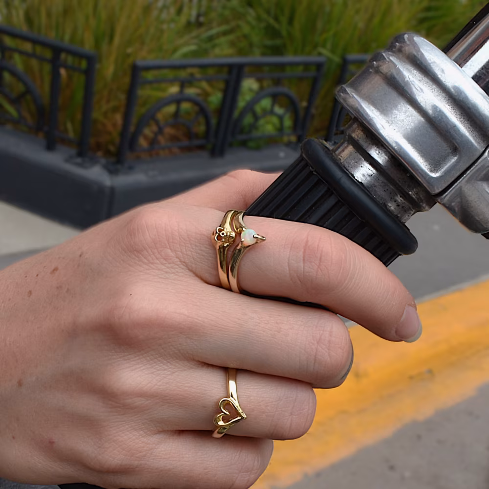 Chevron Stacking Ring - 10K Gold - Opal