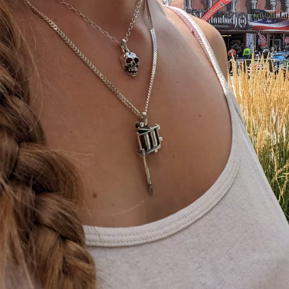 Tattoo Machine Pendant - Sterling Silver