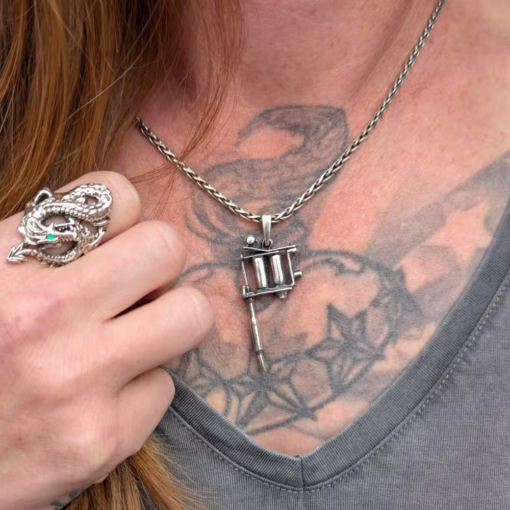 Tattoo Machine Pendant - Sterling Silver