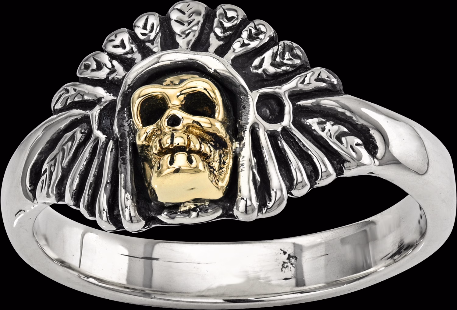 Tiny Skull Chief Ring - looking up towards jaw of gold skull