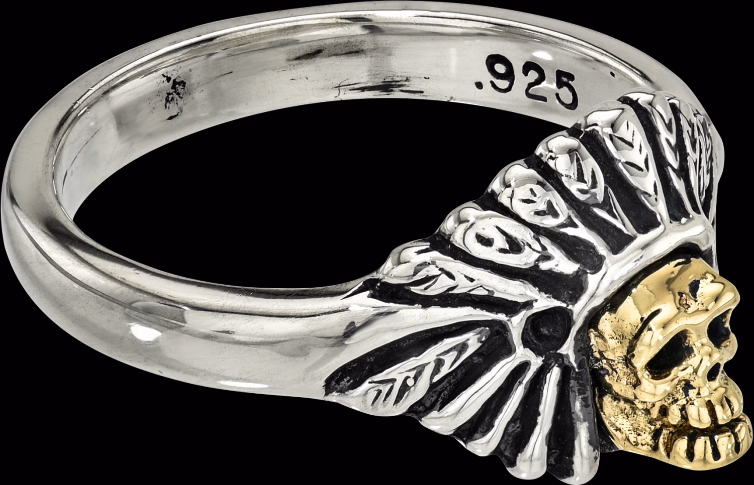 Tiny Skull Chief Ring - right top profile with Gold Skull in headdress