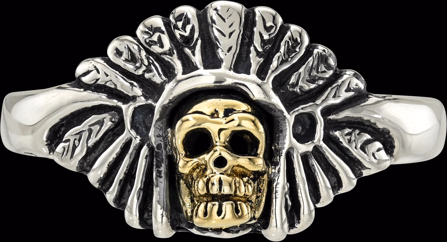 Tiny Skull Chief Ring - Sterling Silver and 10K Gold