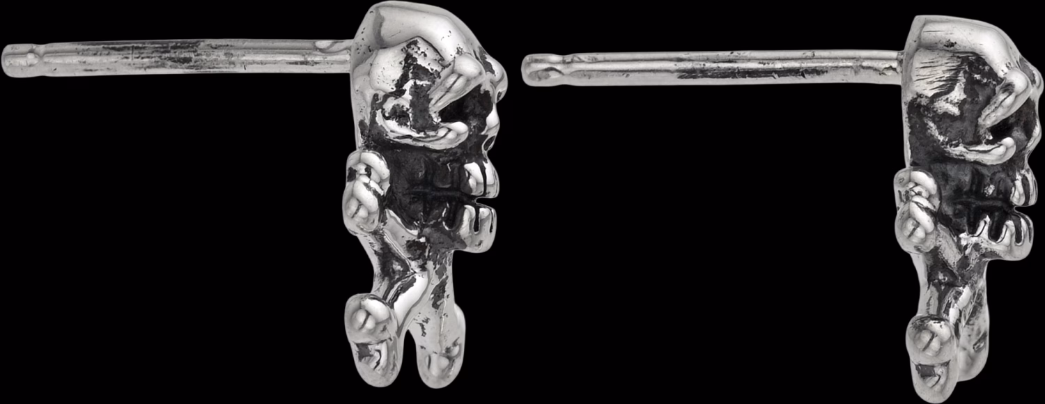 Tiny Skull and Bones Stud Earrings right side profile