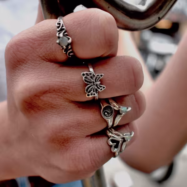 Classics, silver Opal, Butterfly, Heart rings