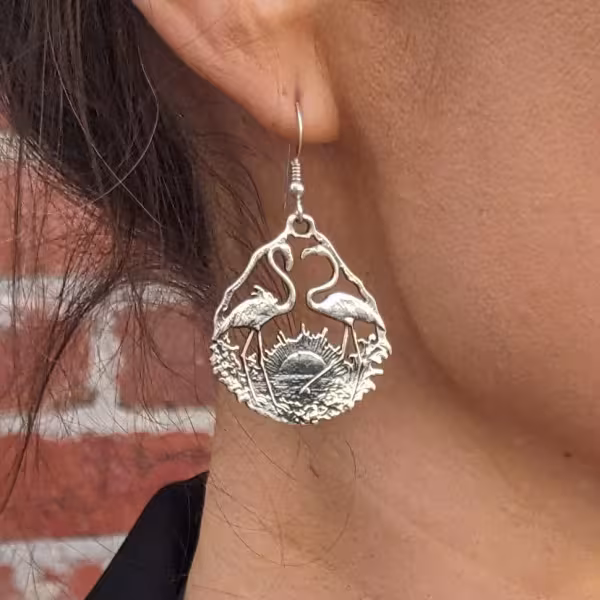 Earrings, Lady with Flamingo dangle earrings